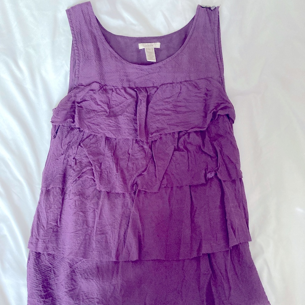 J. Crew Purple Silk Ruffle Sleeveless Blouse, Sz 0